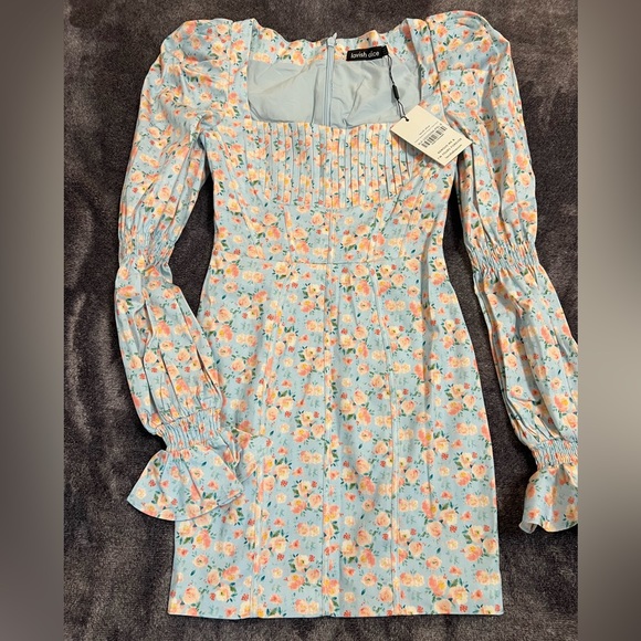 Balloon sleeve mini dress in blue floral by Lavish Alice size Us 4 - Picture 6 of 8